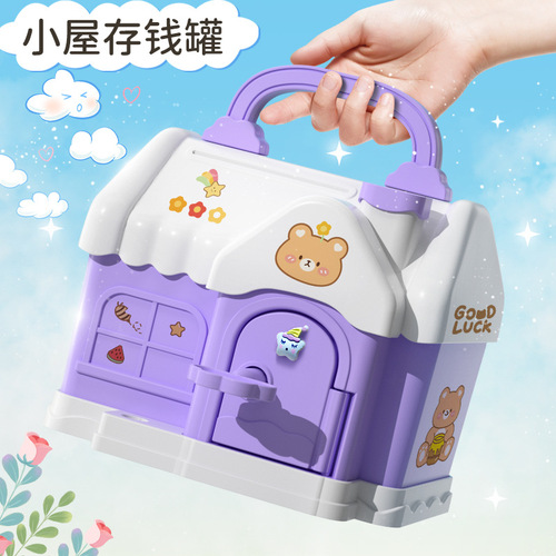 New style cabin piggy bank cartoon storage box children's toy storage box with key piggy bank house piggy bank