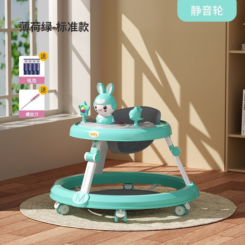 6~18개월 아기에게 적합한 민트 그린 - 사일런트 휠 장난감 트레이 + 음악 조명 + 발 패드