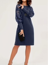 T 48861 Long Sleeve Lace Sleeve Bodycon Dress �ο���˿����ȹ