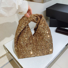 包包女高级感小亮片金灿灿精致手袋手拎包极简风拧褶手提包晚宴包