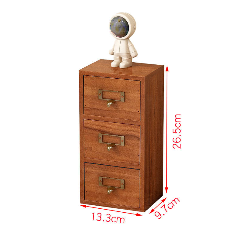 Caja de almacenamiento de té de cajón de madera vintage caja de joyería de escritorio caja de organización de joyería multi-capa rectangular pequeño gabinete