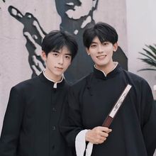 棉麻长衫民国男装中国风长袍马褂男茶服主持相声大褂古装演出服装