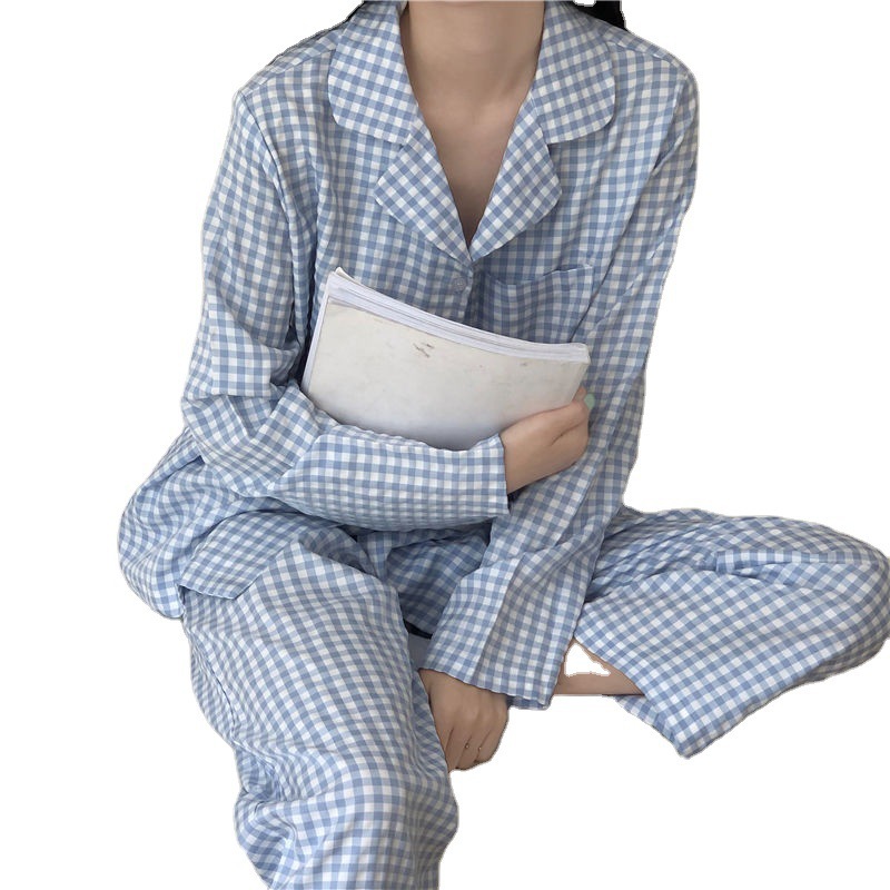 Primavera y otoño pijamas de las mujeres lindo simple traje fresco estudiante flojo Delgado manga larga cardigan leche seda inicio desgaste