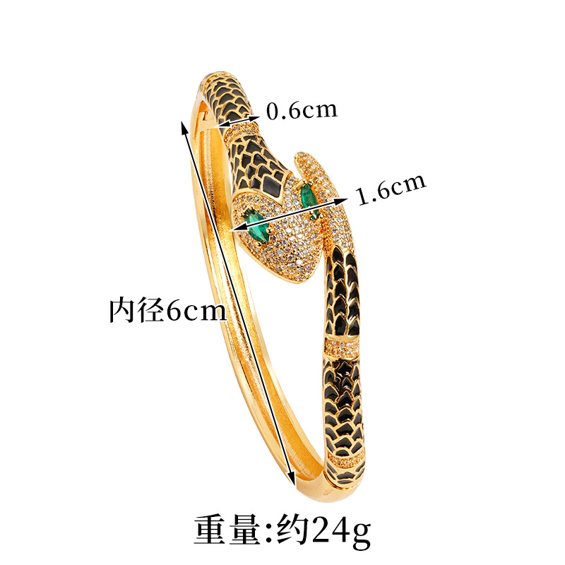 Brazaletes de serpiente de arena transfronteriza de 18 quilates, anillos de cabeza de serpiente de ojos verdes, joyas de mano chinas retro