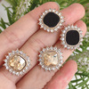 Fashionable retro square earrings, 2023 collection, internet celebrity, with gem