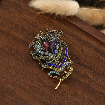 Enamel cardigan feather brooch vintage rhinestone brooch suit shawl coat anti-slip pin accessory for women (Yaxa sancaqları) - style-1-dimensions-5636cm-weight-123g