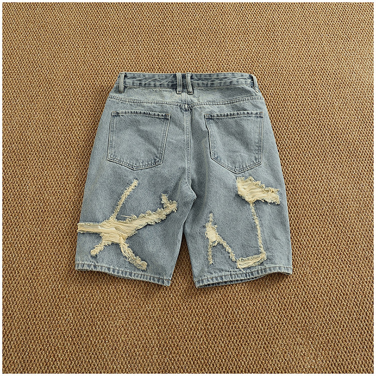 Men's Light Blue Distressed Denim Shorts Relaxed Fit Casual Summer Shorts 5-Inch Inseam_viptrois.com