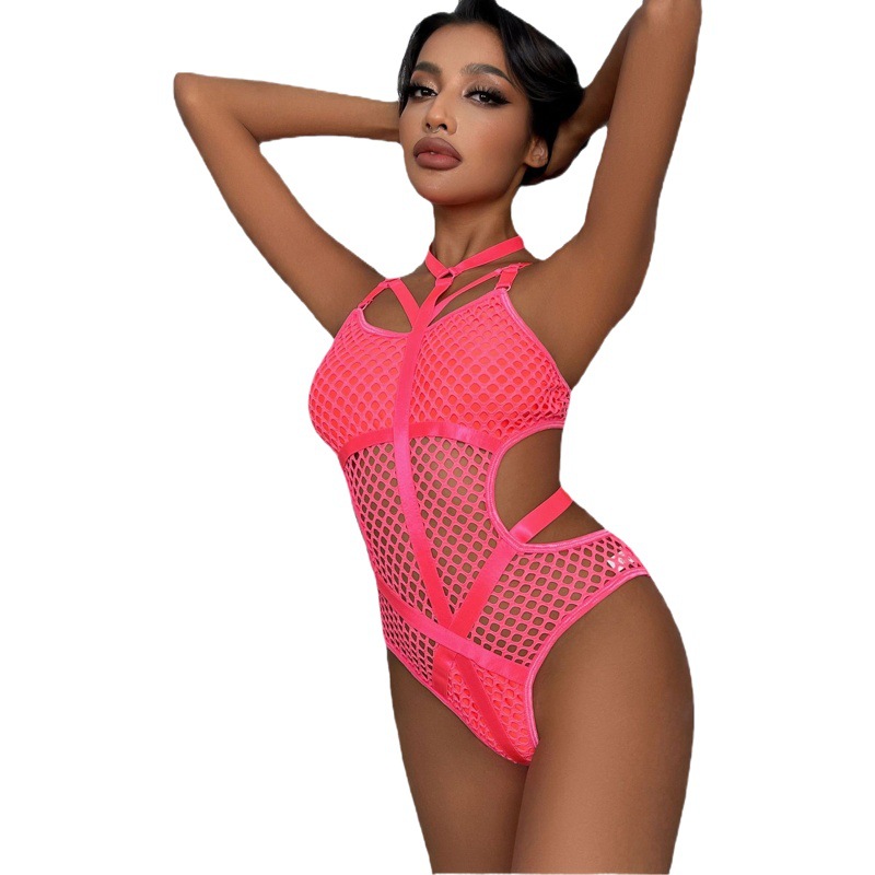 AliExpress popular Halter sexy Lencería mono primavera y verano malla grande costura pesada artesanía europea y americana al por mayor 3035