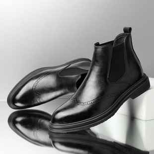 Youth Trendy Brock Martin Boots Men's Mid-high Top British Leather Shoes Men's Leather Legs Chelsea Leather Boots