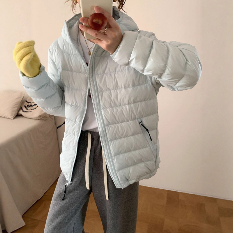 2025 Autumn and Winter 90 Velvet New Rib down Jacket Women's Short Outdoor Sports Slim Hooded Jacket Men