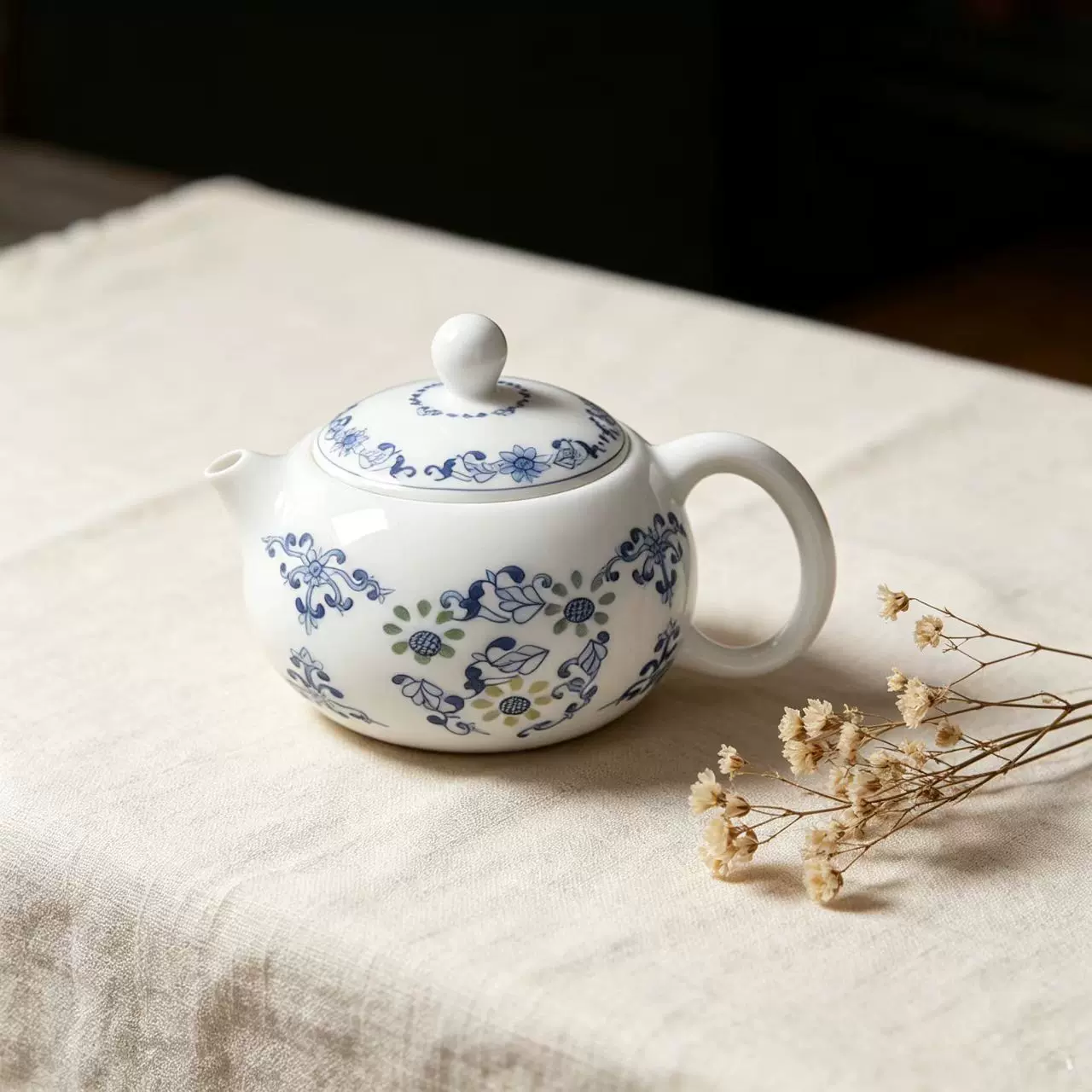 德化茶具青花玲珑泡茶壶家用简约大气商务送礼礼品办公室泡茶壶