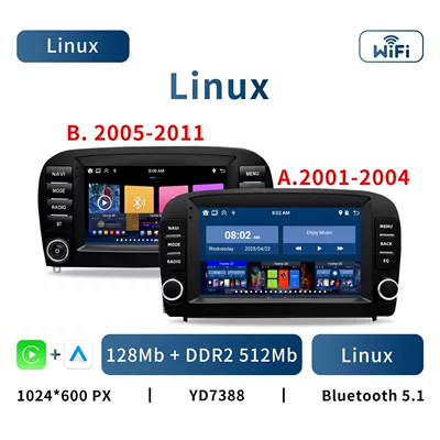 Suitable for 01-11 Mercedes SL R230 7inch Universal Android Car Navigation with Integrated Reverse Camera and Carplay (DVD Navigation) - linux-system-type-a-2001-2004-7inch