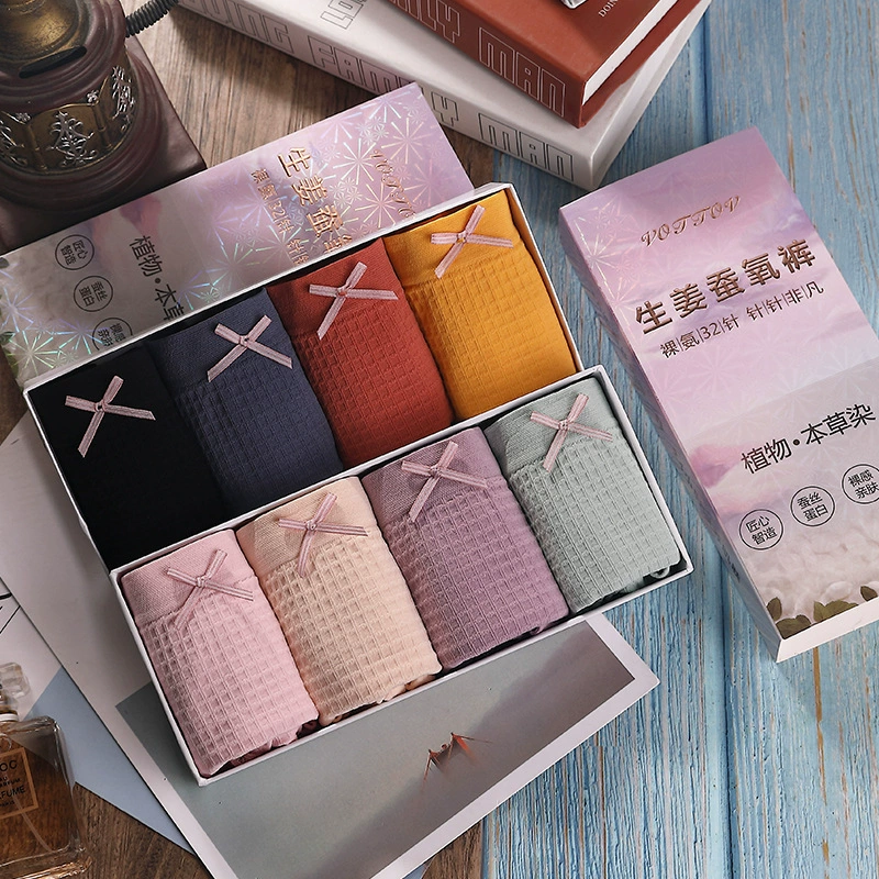 Женское нижнее белье в штучной упаковке, кислородные штаны из имбирного шелкопряда, голые трусы с аммиаком, Шелковый низ тутового шелкопряда, эластичное дышащее нижнее белье со средней талией для женщин