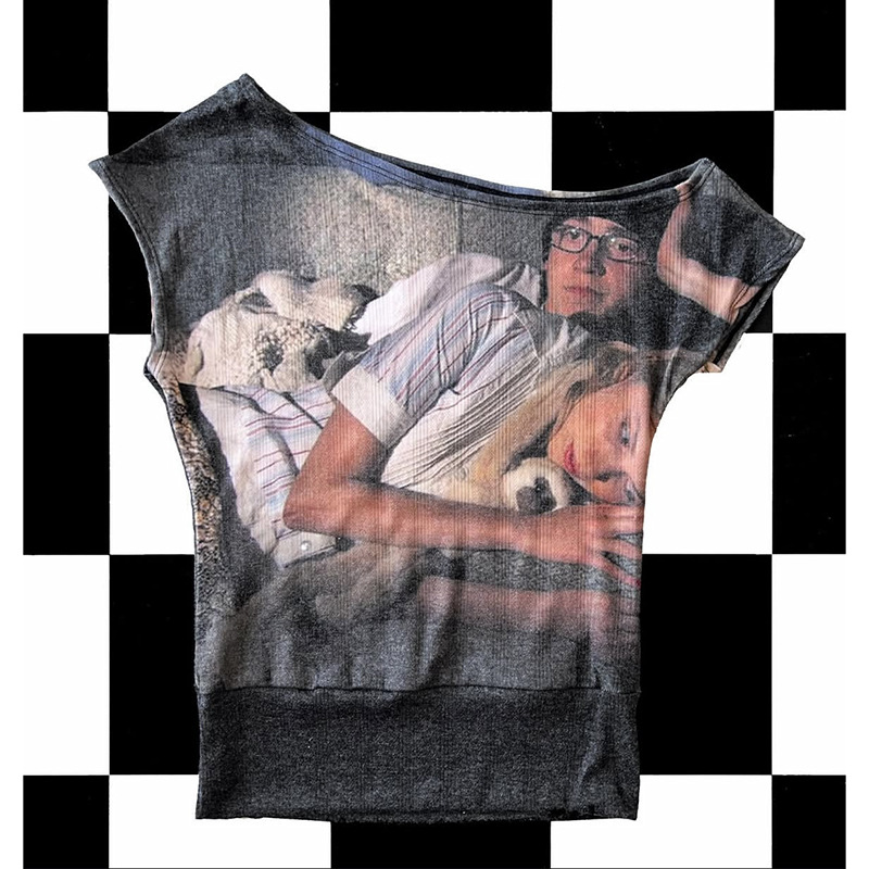 European and American Ins Cross-Border New Retro Movie-Style Character Digital Print Asymmetrical Off-Shoulder Short-Sleeve T-Shirt