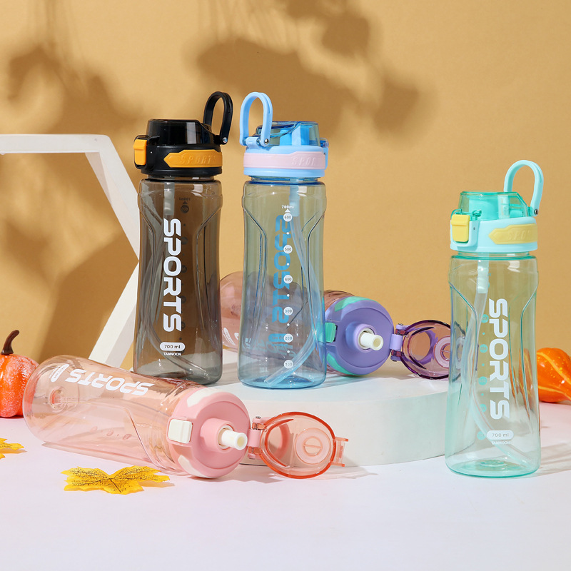Nuevo tipo transfronterizo simple de plástico transparente con cubierta portátil taza de agua deportiva taza de espacio taza de agua fría taza de fitness taza de agua