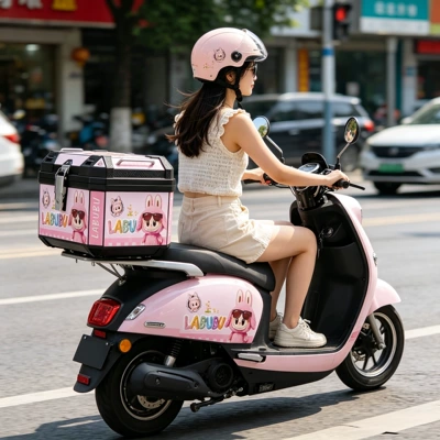 Motorcycle trunk — box, specifically designed for Ninebot scooters, also - 48l-labubu-pink-standard-edition-base-installation-kit