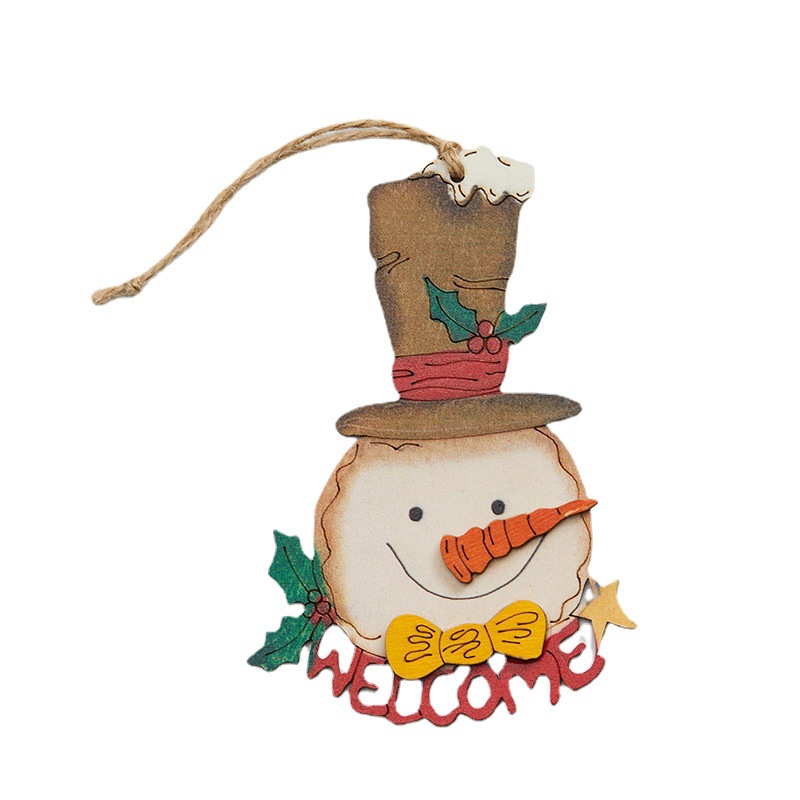 Buscando madera 12cm decoraciones de Navidad de madera colgante pintado a mano muñeco de nieve decoración colgante vestido de árbol de Navidad