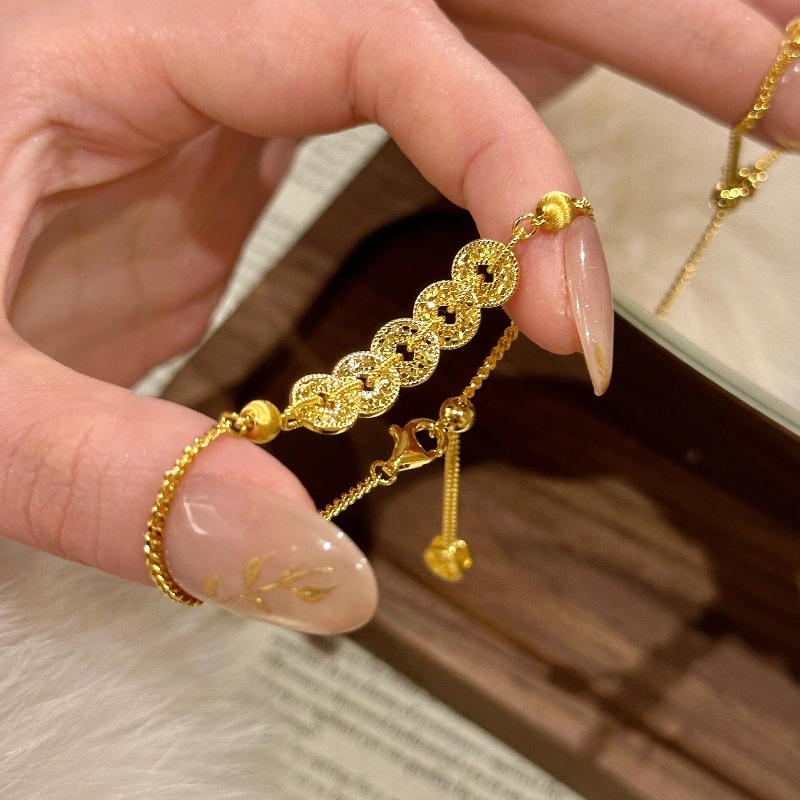 retro new chinese style mush ice five emperors coin bracelet  eye beads nafu mid-ancient temperament retractable beads exquisite hand jewelry