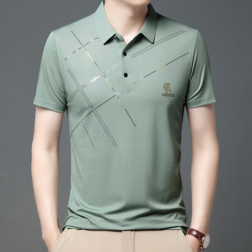 Yuxian Apparel Summer Men's Ice Silk Short-Sleeve High-Quality Embroidered Diamond Breathable T-Shirt Fashion Tee Shirt