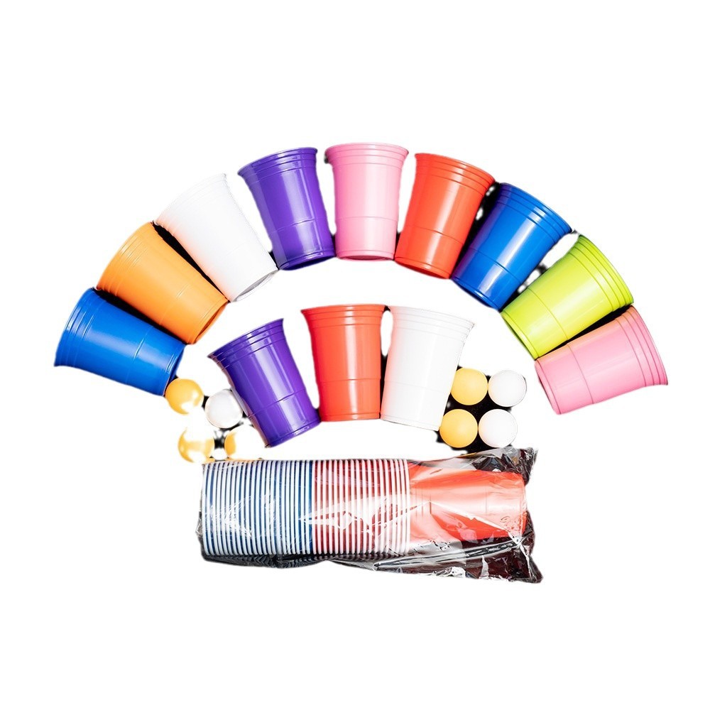 厂家生产经典条纹款18oz啤酒游戏杯套装派对杯双色啤酒杯可配乒球