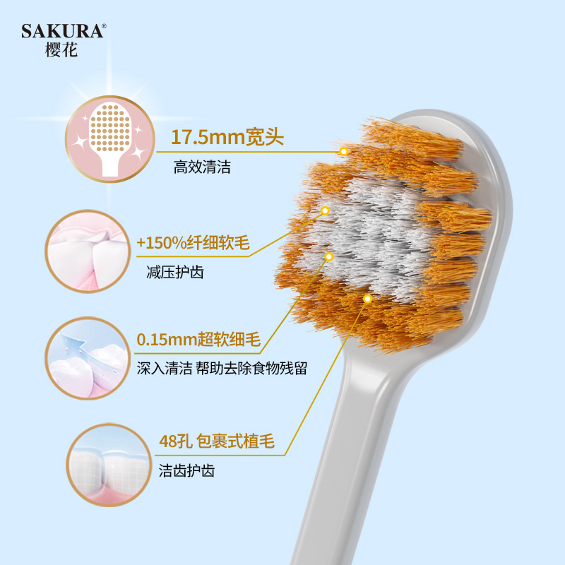 Japanese 5 Pack Adult Toothbrush Foreign Trade Explosions Wide Head Fine Soft Toothbrush 5 Pack Toothbrush Wholesale Sakura