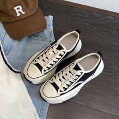 Hokkaido~ Thick-sole Laced Canvas Women's Shoes 2022 New Low-top White Sneakers Casual Dad Shoes for Women