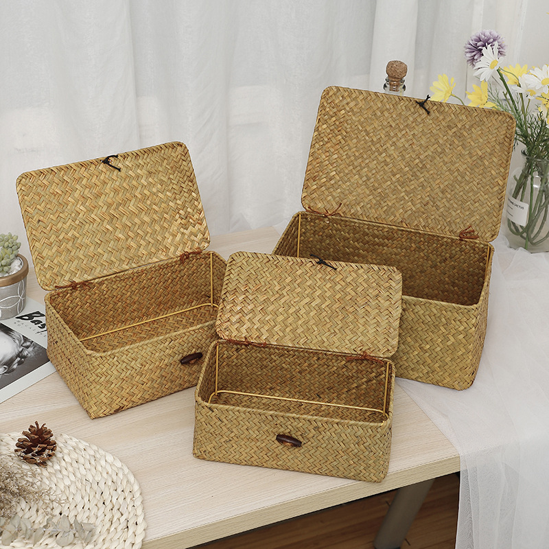 New Square Storage Basket Classic Vintage Seaweed Woven Storage Box Finishing Hand Gift Storage Basket Crafts New Square Storage Basket Classic Vintage Seaweed Woven Storage Box Finishing Hand Gift Storage Basket Crafts