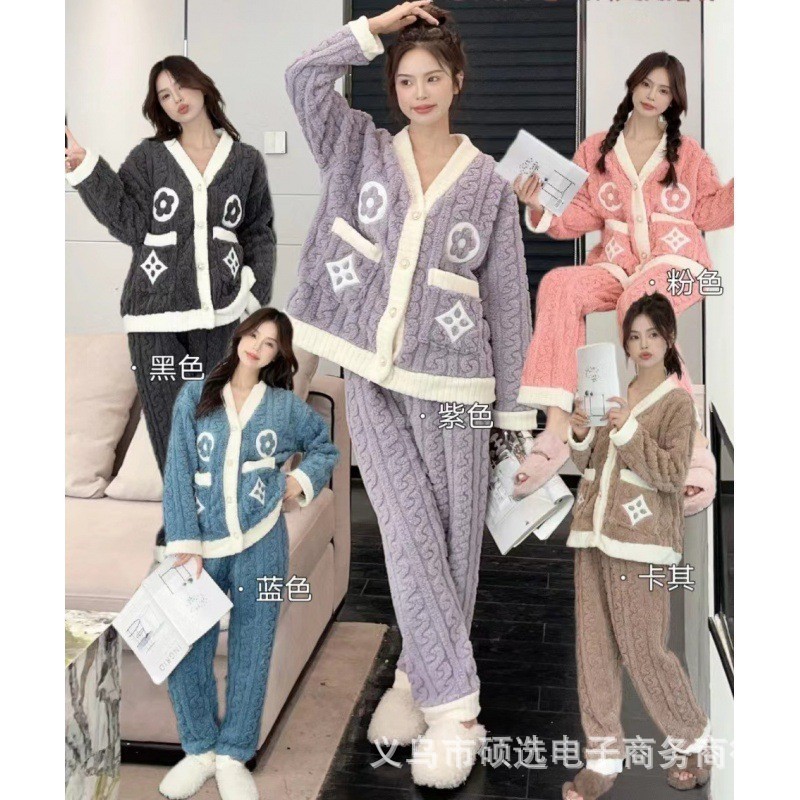 Traje de melocotón herméto pijama de lana de coral Xiaoxiangfeng nuevo estilo engrosado red térmica ropa de hogar con infrarrojos Xiaofeng