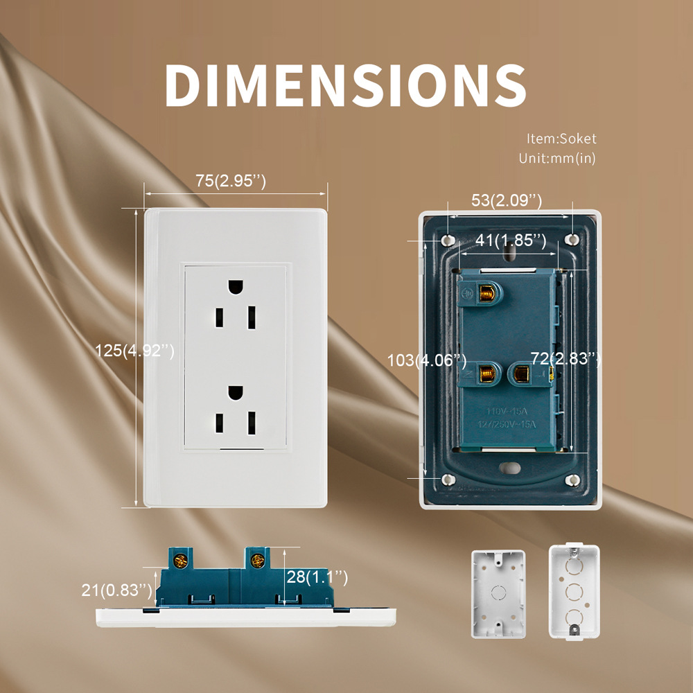Exportación transfronteriza América del Sur 118B panel de PC americano plano de seis orificios toma de pared 16A 110-250V