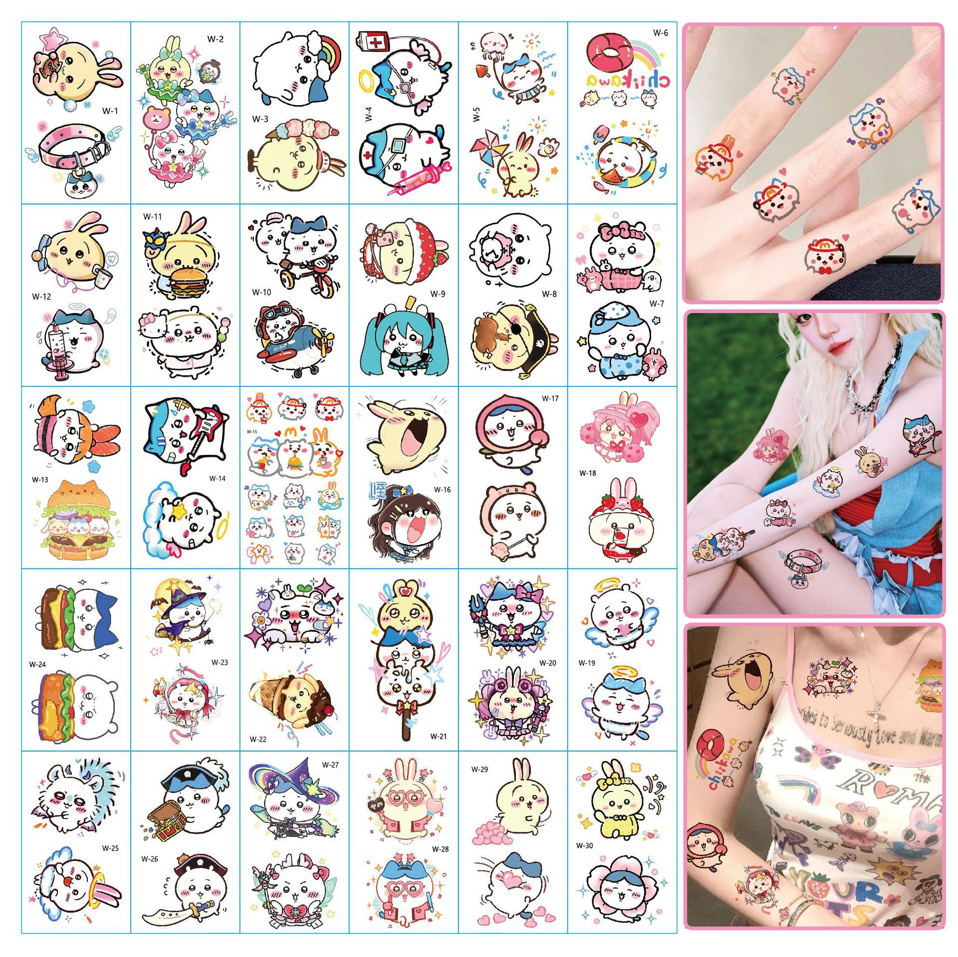 可爱乌萨奇卡通吉伊卡哇纹身贴甜酷防水持久女多巴胺彩色儿童贴纸