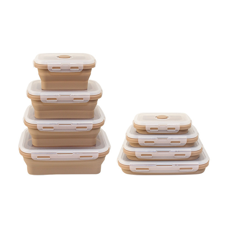 Caixa de almuerzo de silicona en stock, microondas plegables, caja de almuerzo de silicona, caja de almacenamiento de refrigerador, caja de preservación, tazón de silicona