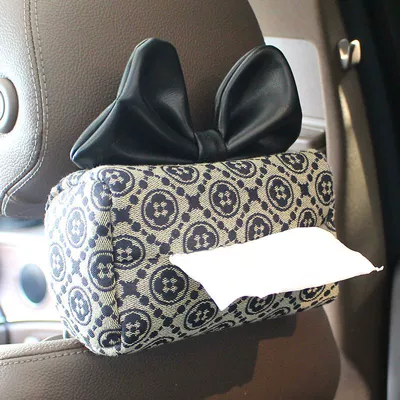 Decoration, High-End Ornament, Car tissue box/set - four-leaf-clover-black-bow