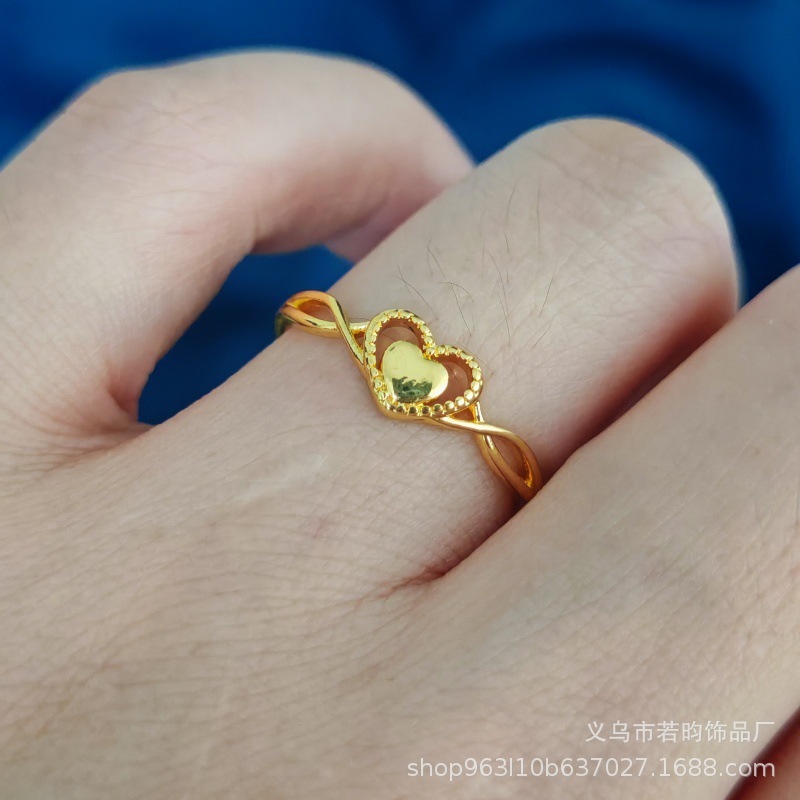 女性用模造ベトナムサンドゴールドリング、女性用ラブカーフラワーリング、開口部調整可能、ライブブロードキャストギフト卸売|undefined