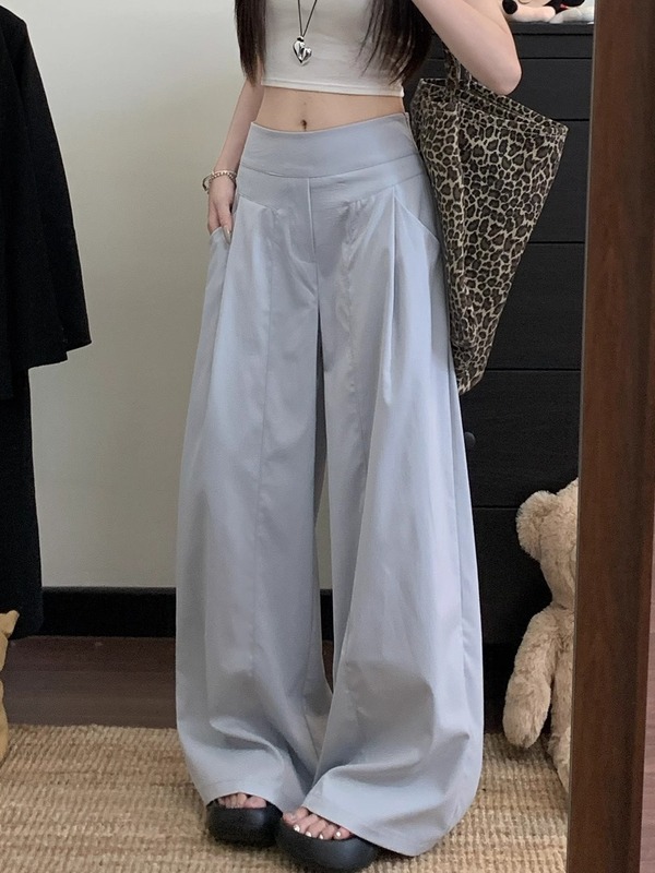 韩系垂感休闲裤子女2025秋季新款高腰宽松显瘦阔腿裤设计感拖地裤|undefined