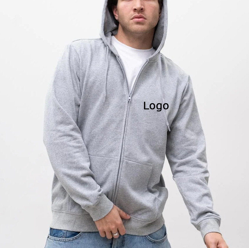 Customizable Logo Men's Hoodie, High-Quality Solid Color Zipper Style, Regular Large Size, and Long-Sleeve Sweatshirt