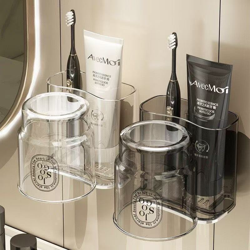 Toothbrush Holder Storage Rack Dental Cylinder Mouthwash Cup Electric Toothbrush Holder Couple Wall-Mounted Light Luxury Tooth Cup Toothpaste Set