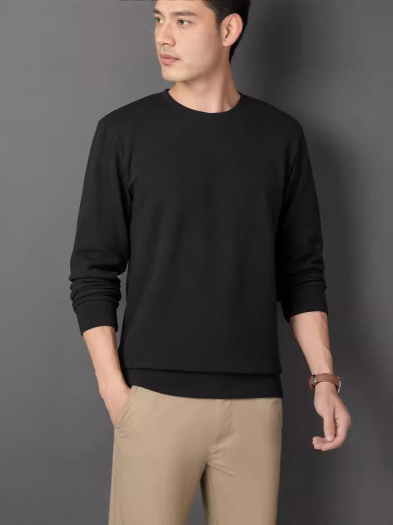 Autumn Winter New Product De Velvet Round Neck Sweatshirt Dad Outfit Men Middle-Aged And Elderly Loose Long-Sleeved_voghion.com