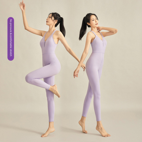 Cross-border tight-fitting one-piece yoga suit for women with chest pads fitness sports fitness clothing outdoor quick-drying yoga sports set 