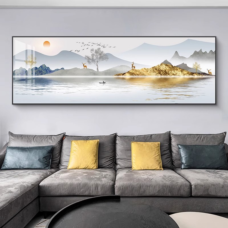 Source Factory Modern Light Luxury Living Room Decorative Painting Landscape Painting Horizontal Version with Backrest Sofa Background Wall Hanging Painting