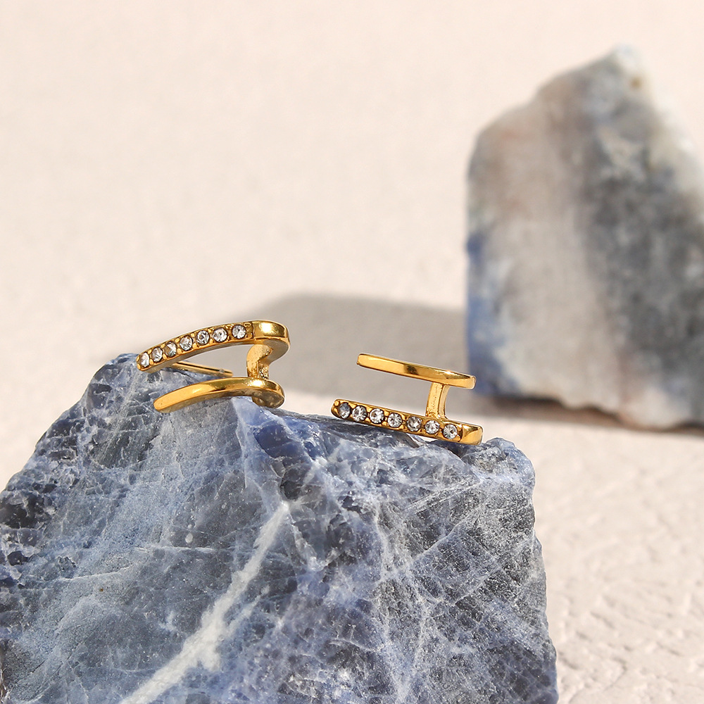 Simple Style Geometric Stainless Steel Ear Studs Plating Zircon Stainless Steel Earrings