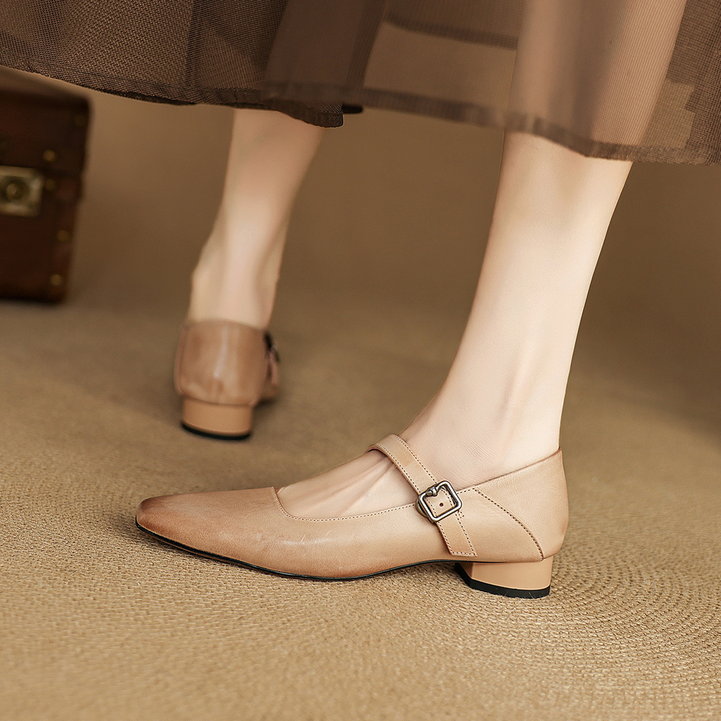 CHIKO Chastity Square Toe Block Heels Mary Jane Shoes