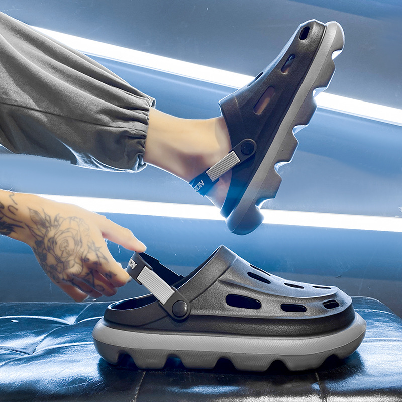 Sandalias de verano para hombre, resistente al desgaste, sentido de la caca, zapatos deportivos con agujeros de conducción, sandalias de playa antideslizantes de fondo grueso de dos desgaste