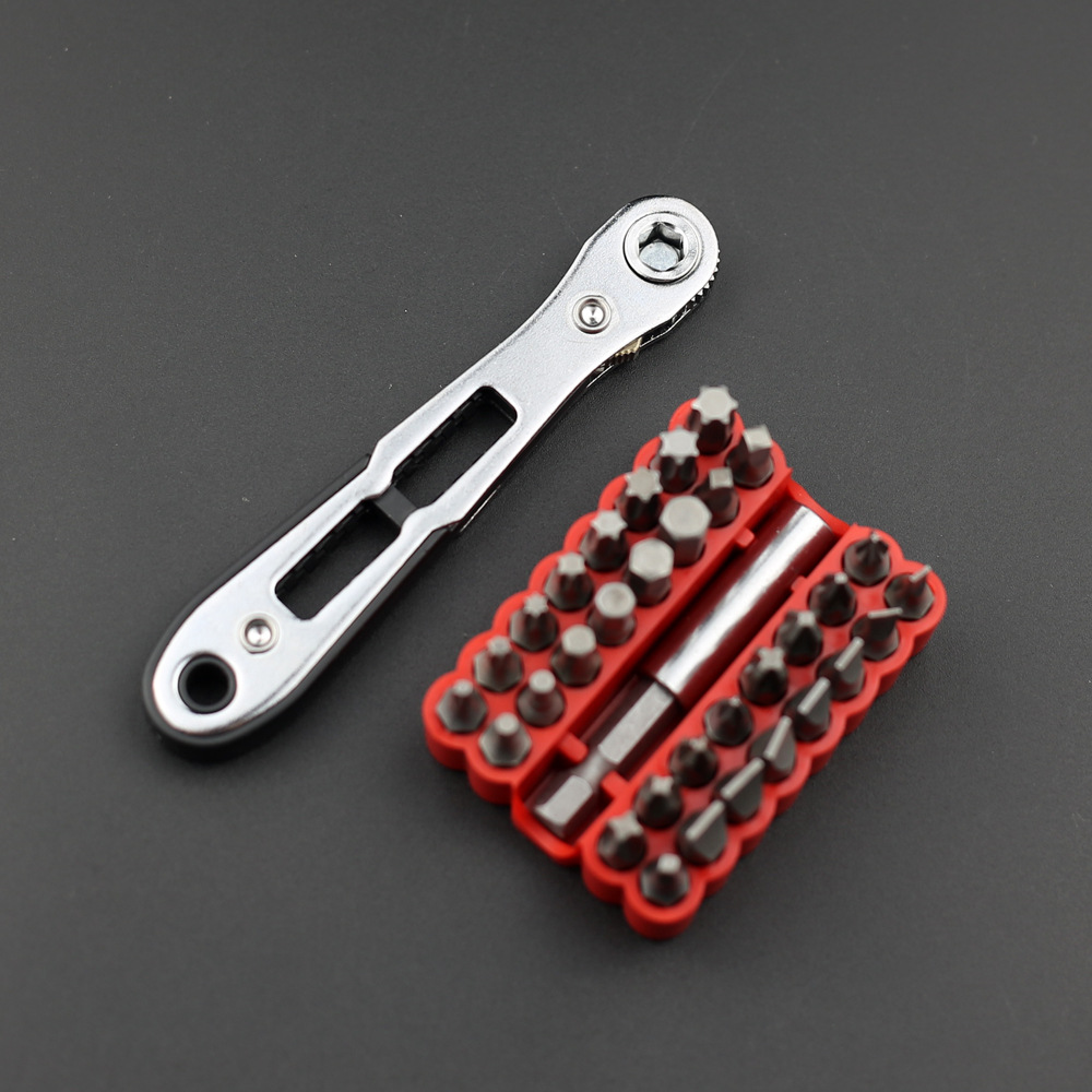Llave inglesa de 36 dientes delgada negra + 33pc sólida