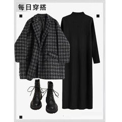 秋冬季穿搭一整套2025新款格子外套显瘦宽松长袖针织连衣裙两件套