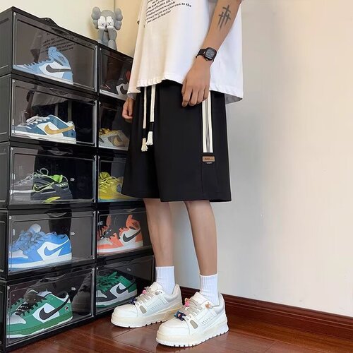 Striped fashion brand wide-leg casual mid-pants, webbing plaid sports shorts, pineapple, American men's summer loose quintiles