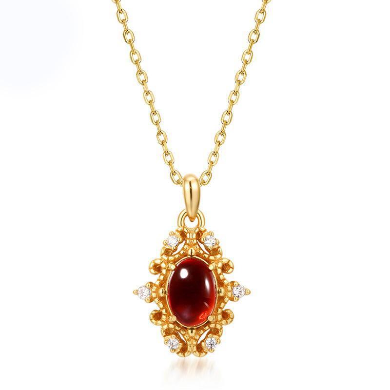 Designer Elements Palace Style Garnet Medieval Necklace European Retro Jewelry_voghion.com