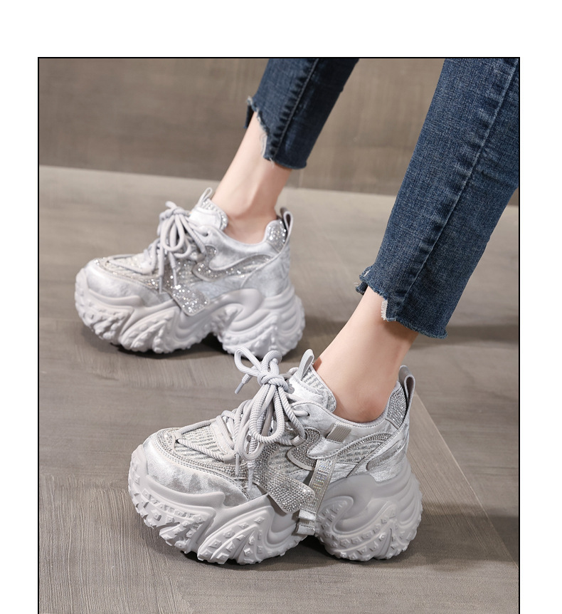 Giày sneaker nữ đế dày tăng chiều cao, lưới thoáng khí, phong cách thể thao — màu hồng chi tiết 11