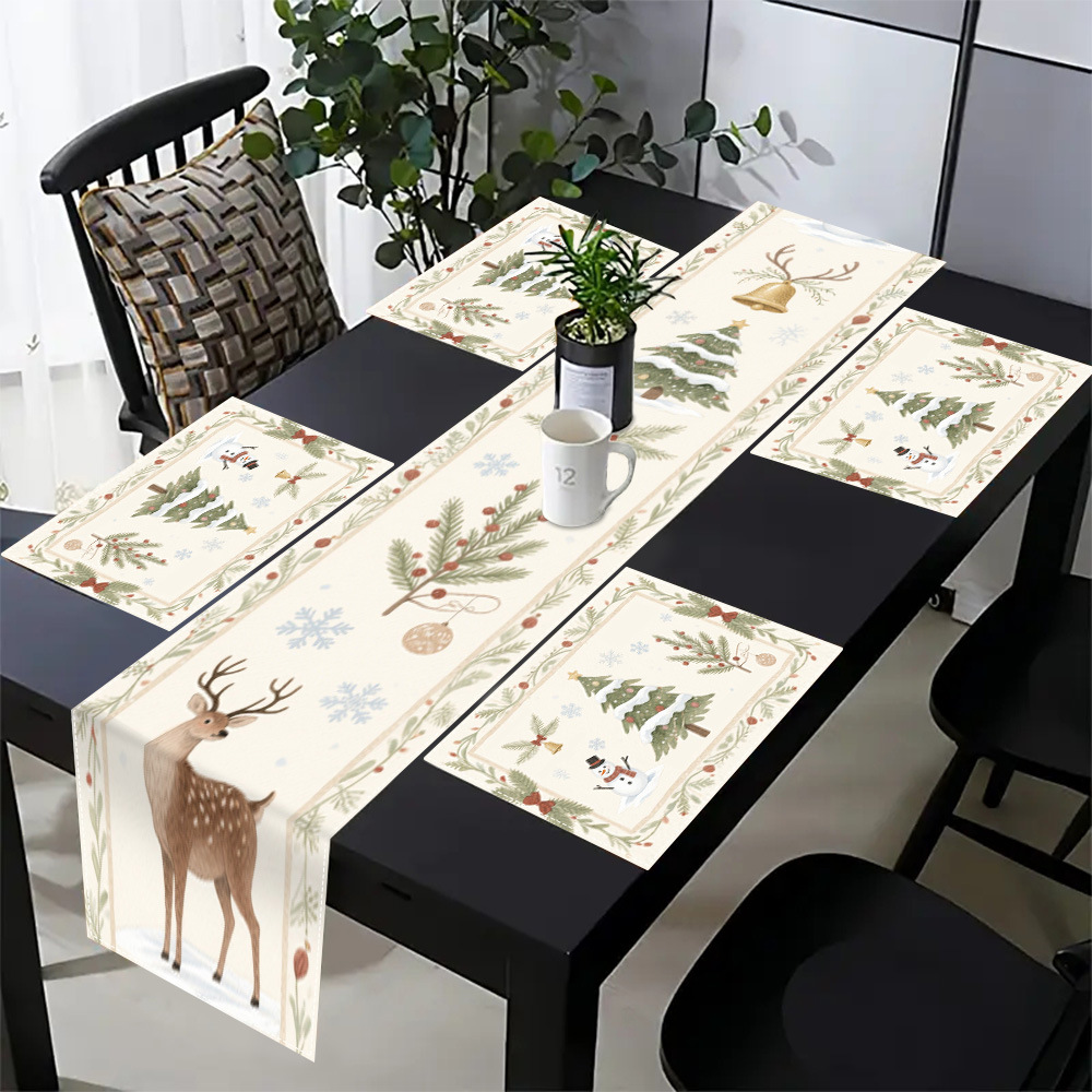 Transfronterizo temu bandera de impresión de mesa de Navidad poliéster impresión de cocina puerta de entrada decoración de mesa pequeña muñeca pan de jengibre image 9