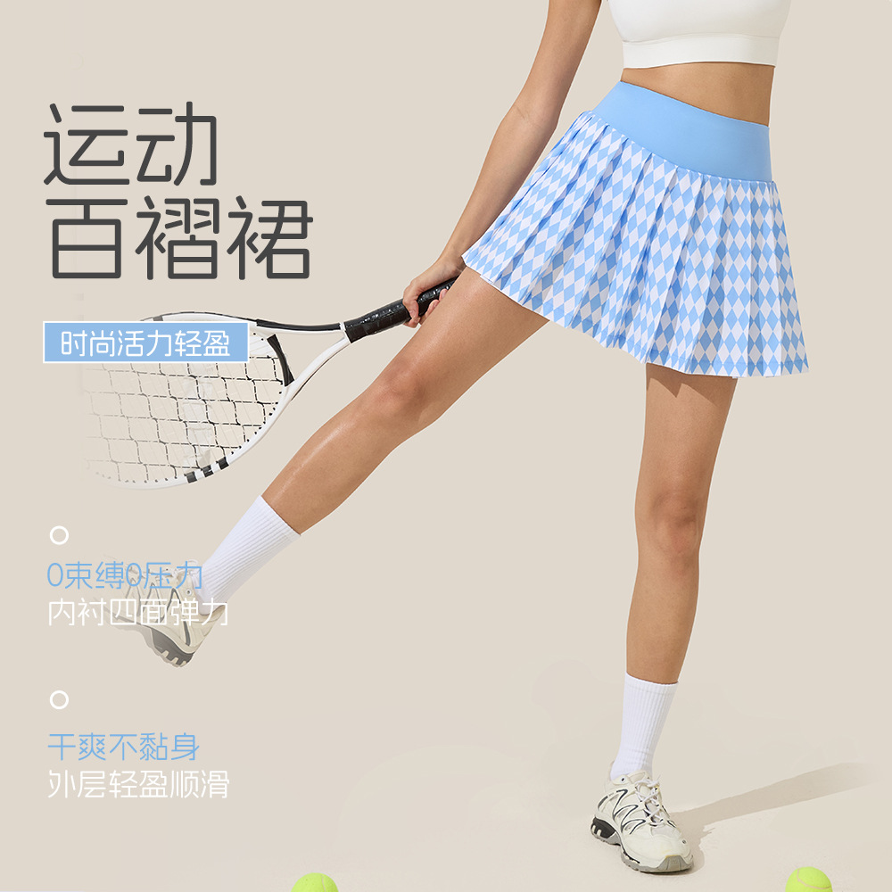 Women's Summer High-Waisted Sports Pleated Skirt with Lining to Prevent Light Leakage and Quick-Drying Tennis Skirt Casual Versatile Yoga Skirt