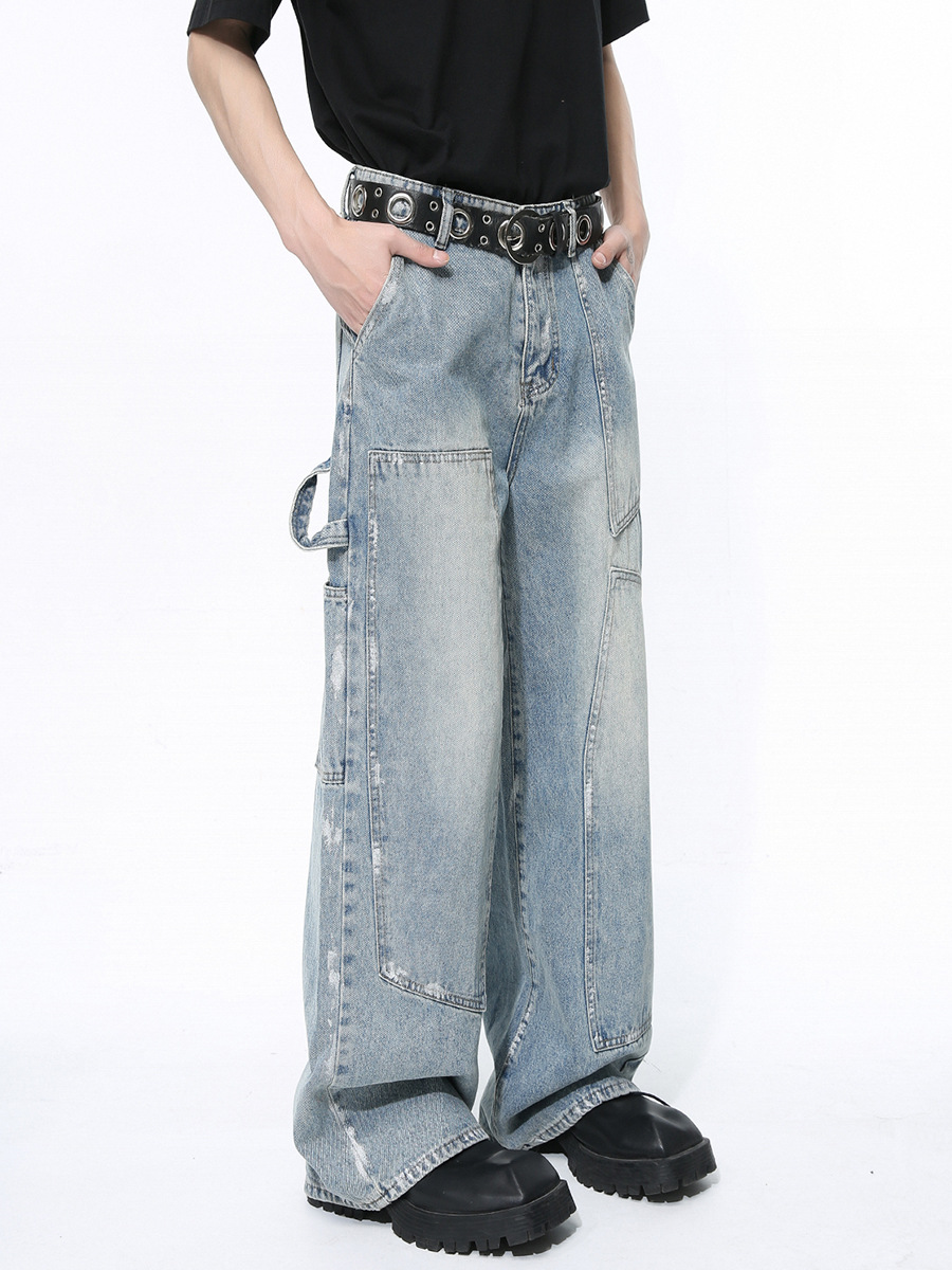 Mtlclothes ropa de Hombre | 2024 Four Seasons New American High Street retro suelo residuos estilo tendencia Denim traje